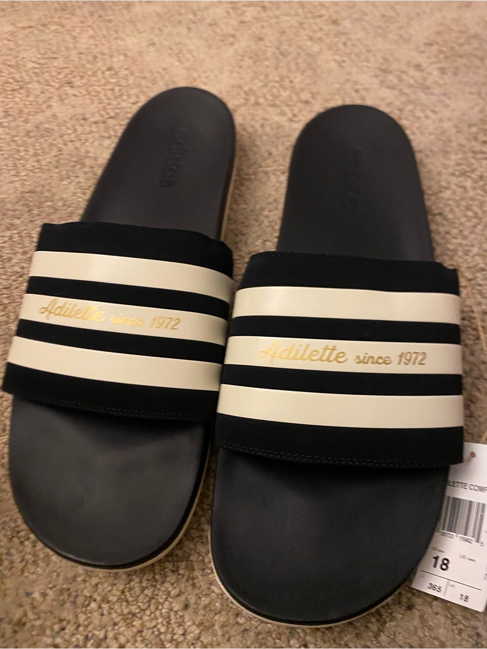 Adidas Sz 18  Black & Cream Slide Sandals